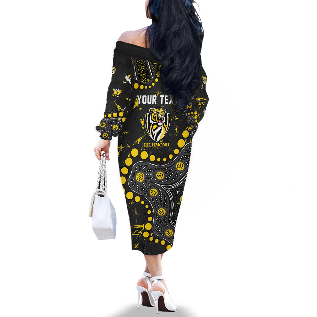 Personalized Richmond Tigers Family Matching Off The Shoulder Long Sleeve Dress and Hawaiian Shirt Aboriginal Pattern with Graffiti Style