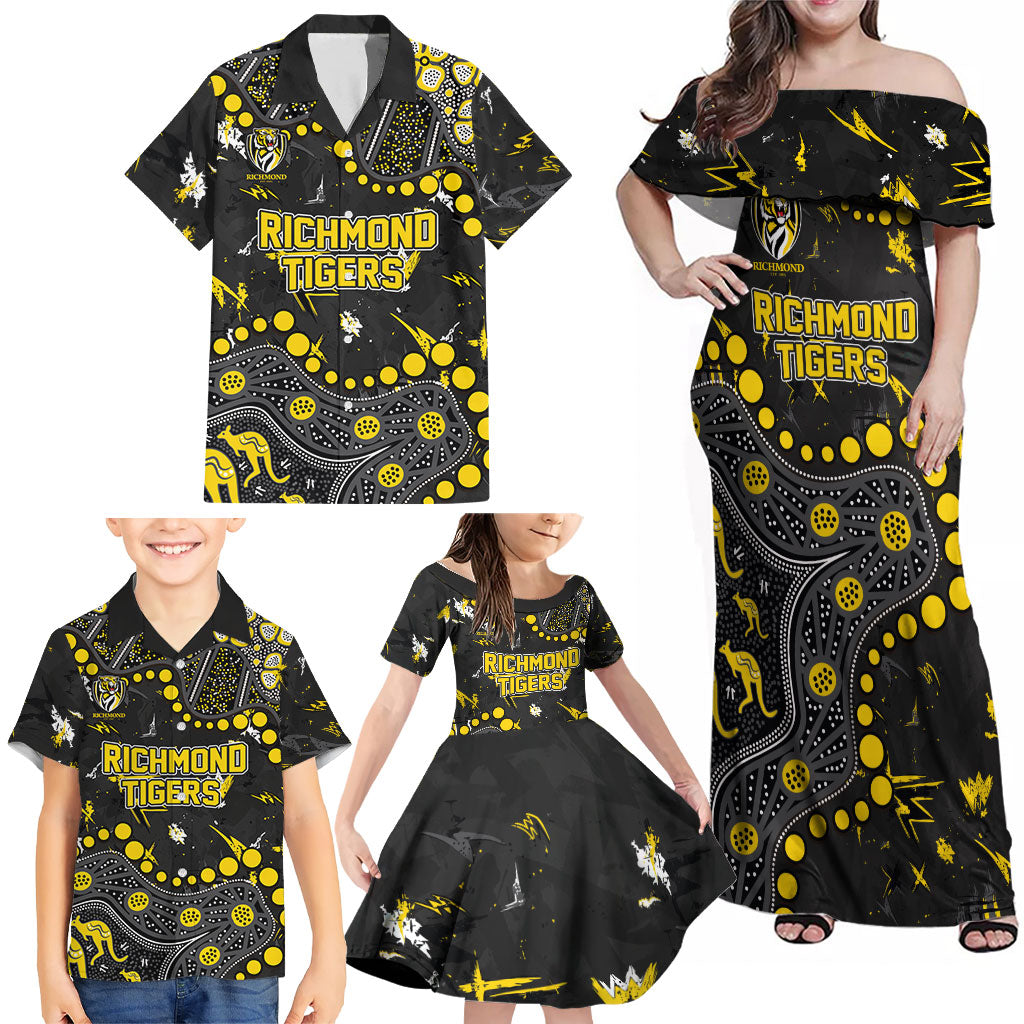Personalized Richmond Tigers Family Matching Off Shoulder Maxi Dress and Hawaiian Shirt Aboriginal Pattern with Graffiti Style