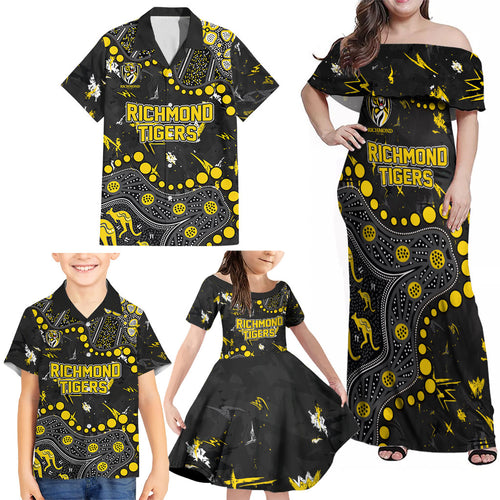 Personalized Richmond Tigers Family Matching Off Shoulder Maxi Dress and Hawaiian Shirt Aboriginal Pattern with Graffiti Style