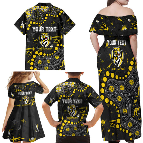 Personalized Richmond Tigers Family Matching Off Shoulder Maxi Dress and Hawaiian Shirt Aboriginal Pattern with Graffiti Style