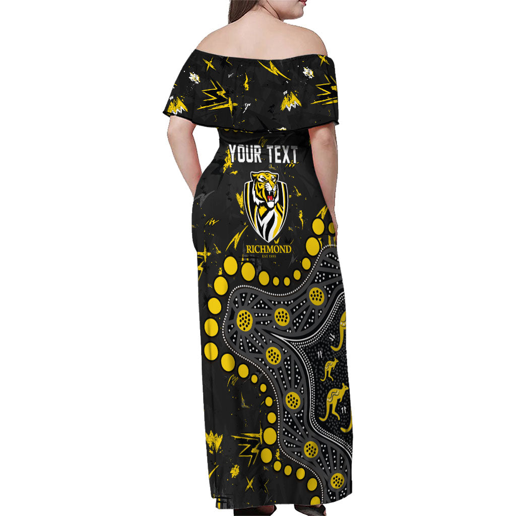 Personalized Richmond Tigers Family Matching Off Shoulder Maxi Dress and Hawaiian Shirt Aboriginal Pattern with Graffiti Style