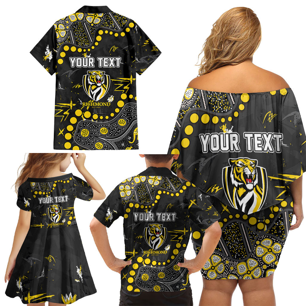 Personalized Richmond Tigers Family Matching Off Shoulder Short Dress and Hawaiian Shirt Aboriginal Pattern with Graffiti Style