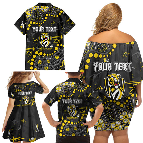 Personalized Richmond Tigers Family Matching Off Shoulder Short Dress and Hawaiian Shirt Aboriginal Pattern with Graffiti Style
