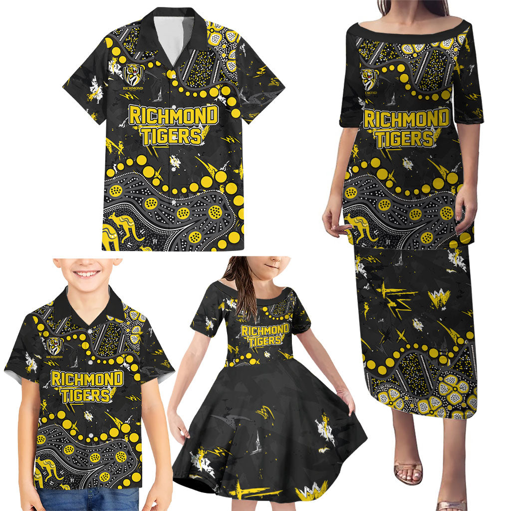 Personalized Richmond Tigers Family Matching Puletasi and Hawaiian Shirt Aboriginal Pattern with Graffiti Style
