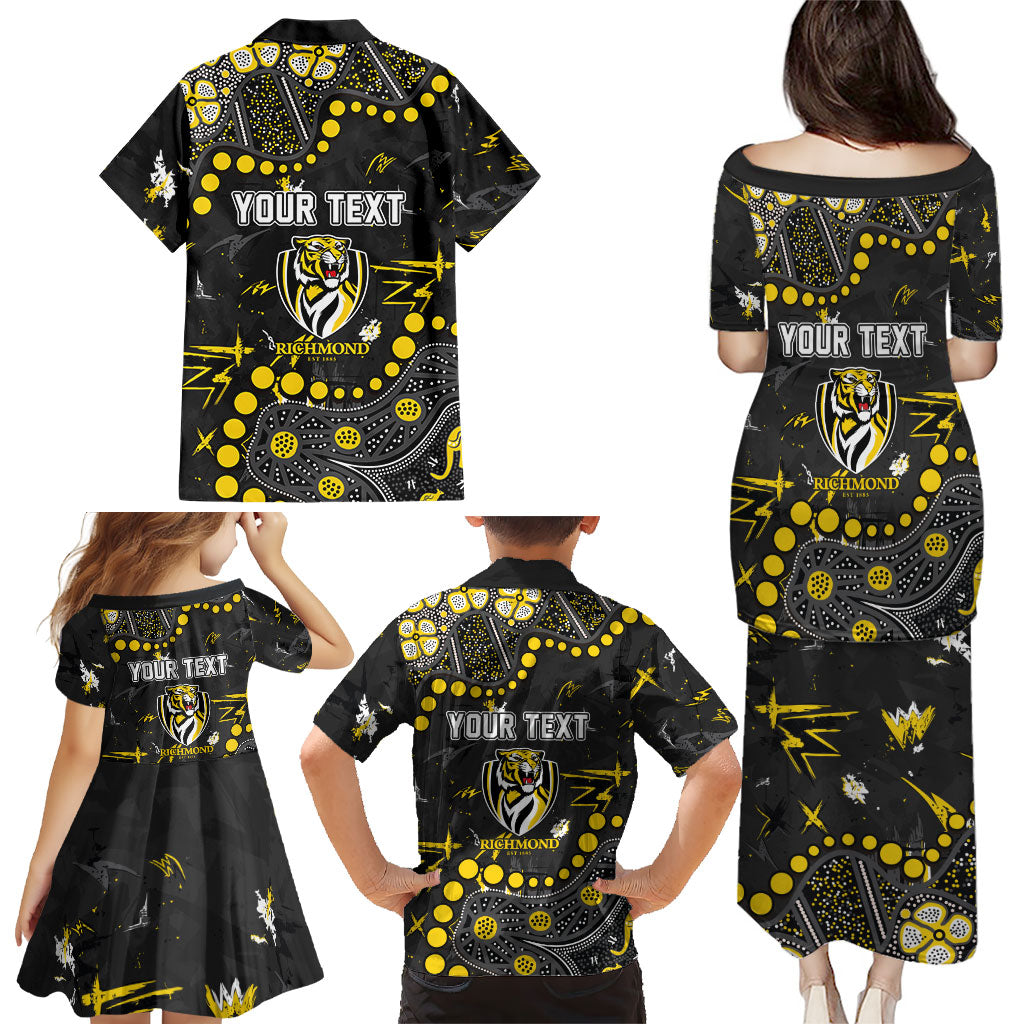 Personalized Richmond Tigers Family Matching Puletasi and Hawaiian Shirt Aboriginal Pattern with Graffiti Style