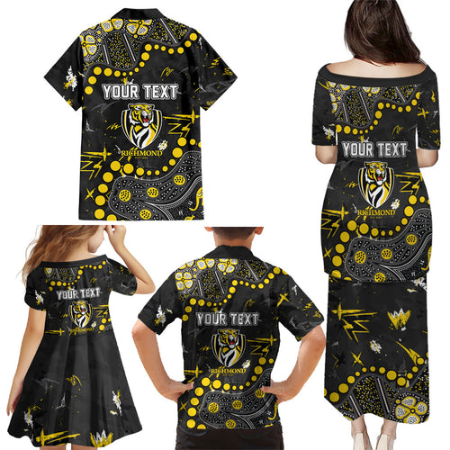 Personalized Richmond Tigers Family Matching Puletasi and Hawaiian Shirt Aboriginal Pattern with Graffiti Style
