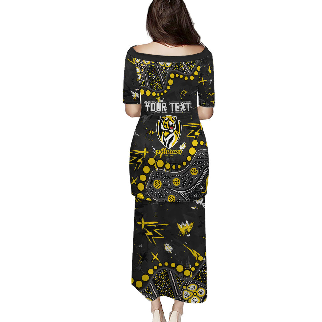 Personalized Richmond Tigers Family Matching Puletasi and Hawaiian Shirt Aboriginal Pattern with Graffiti Style