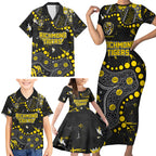 Personalized Richmond Tigers Family Matching Short Sleeve Bodycon Dress and Hawaiian Shirt Aboriginal Pattern with Graffiti Style