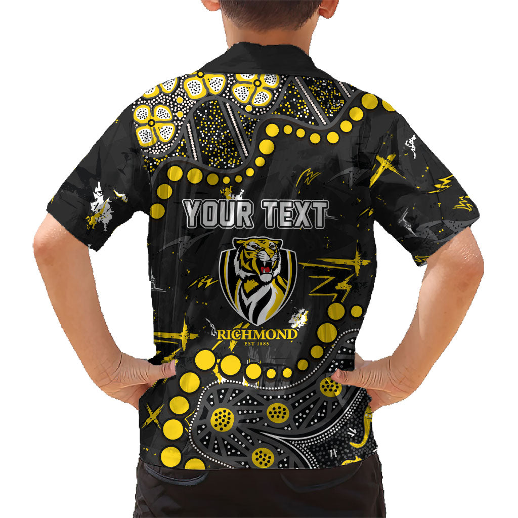Personalized Richmond Tigers Family Matching Short Sleeve Bodycon Dress and Hawaiian Shirt Aboriginal Pattern with Graffiti Style