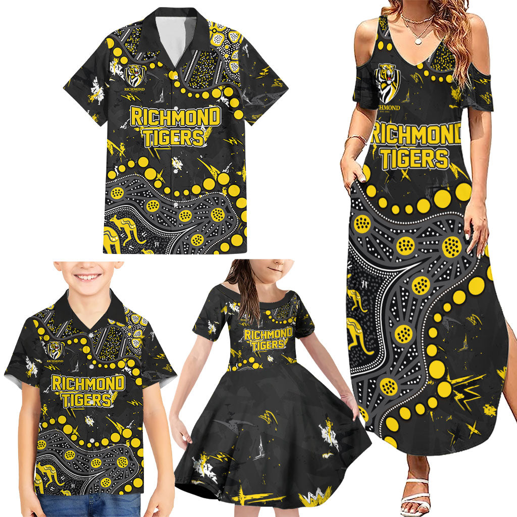 Personalized Richmond Tigers Family Matching Summer Maxi Dress and Hawaiian Shirt Aboriginal Pattern with Graffiti Style