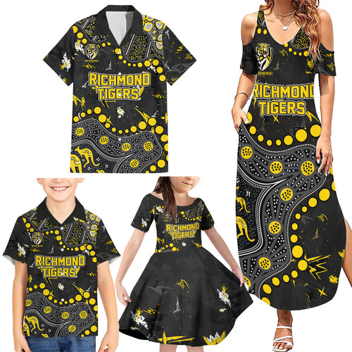 Personalized Richmond Tigers Family Matching Summer Maxi Dress and Hawaiian Shirt Aboriginal Pattern with Graffiti Style