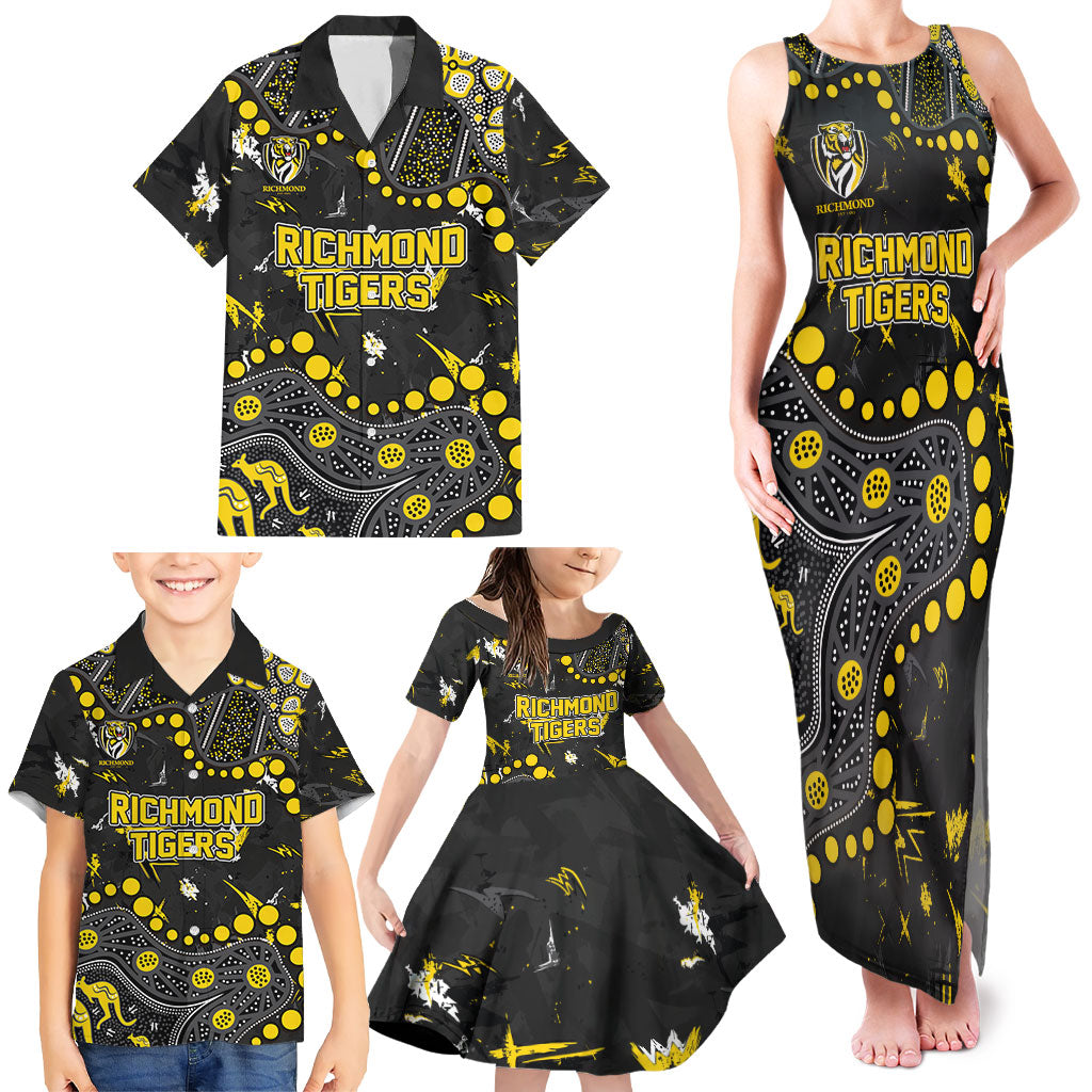 Personalized Richmond Tigers Family Matching Tank Maxi Dress and Hawaiian Shirt Aboriginal Pattern with Graffiti Style
