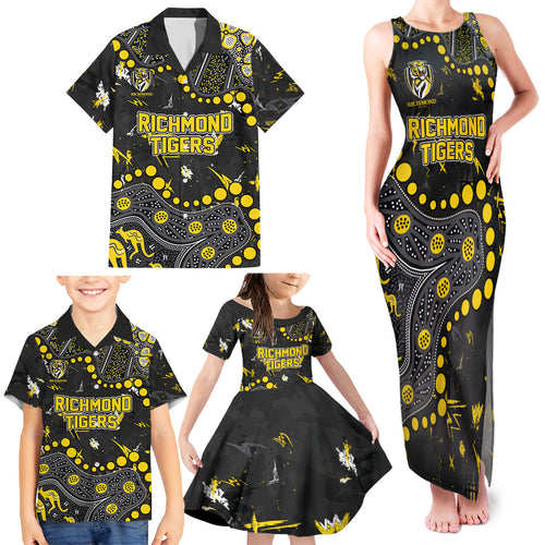 Personalized Richmond Tigers Family Matching Tank Maxi Dress and Hawaiian Shirt Aboriginal Pattern with Graffiti Style