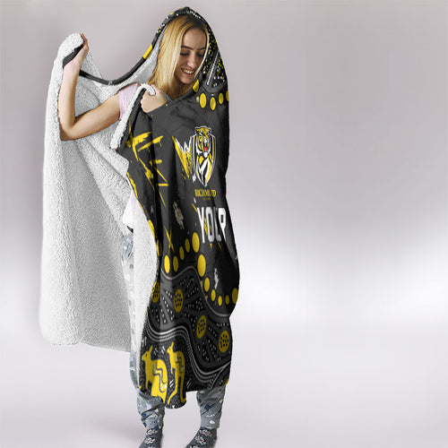 Personalized Richmond Tigers Hooded Blanket Aboriginal Pattern with Graffiti Style