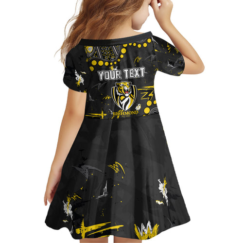 Personalized Richmond Tigers Kid Short Sleeve Dress Aboriginal Pattern with Graffiti Style