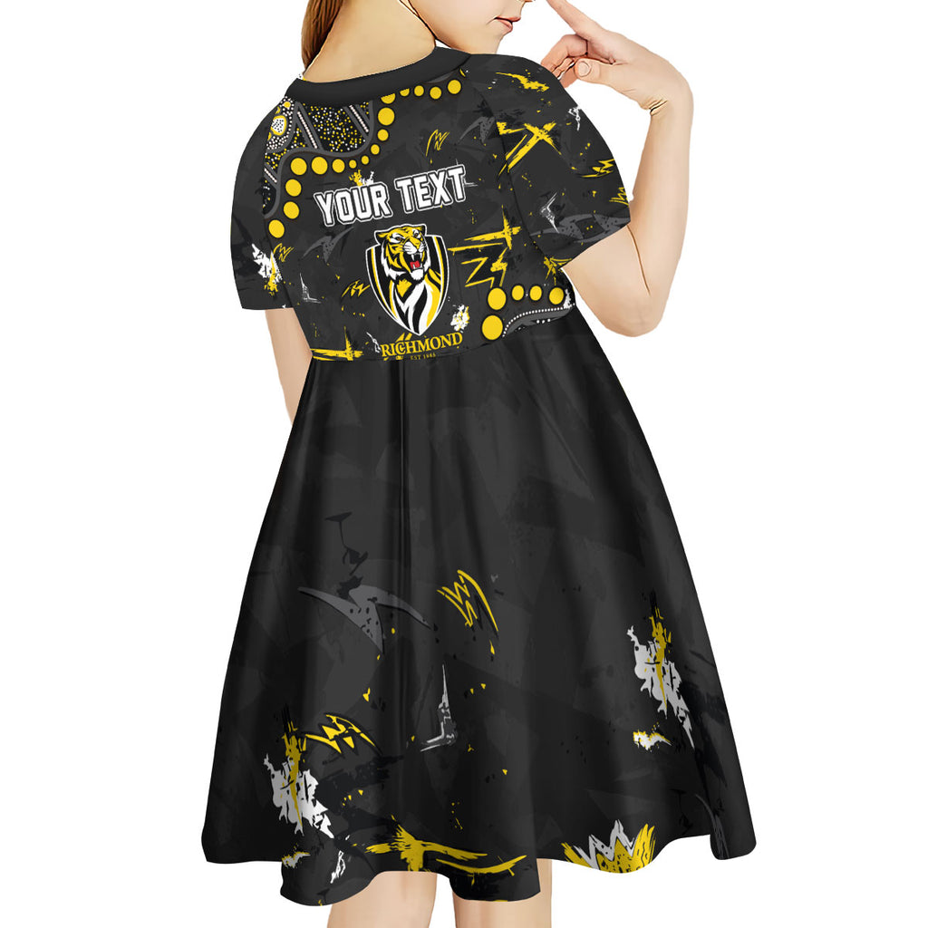 Personalized Richmond Tigers Kid Short Sleeve Dress Aboriginal Pattern with Graffiti Style