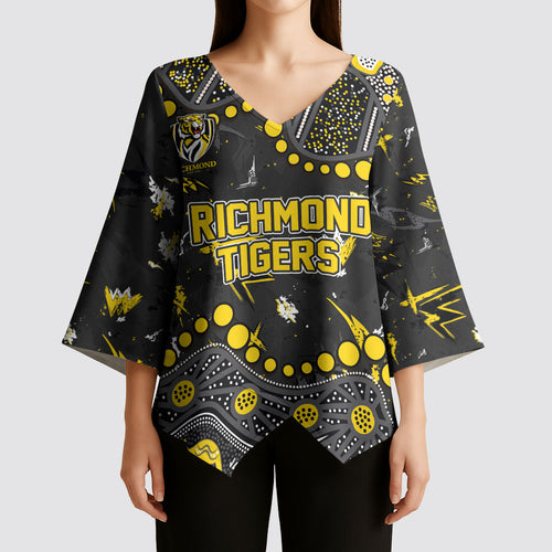 Personalized Richmond Tigers Kimono Sleeve Blouse Aboriginal Pattern with Graffiti Style