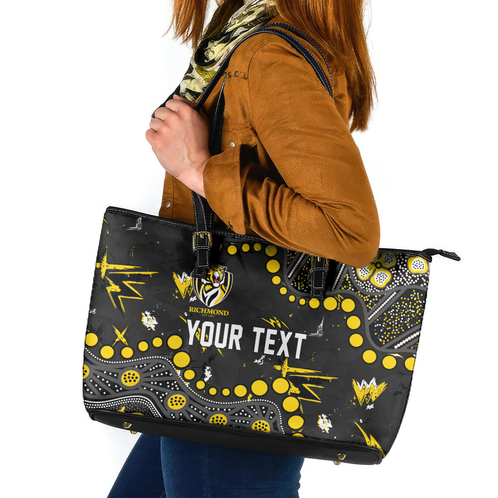 Personalized Richmond Tigers Leather Tote Bag Aboriginal Pattern with Graffiti Style