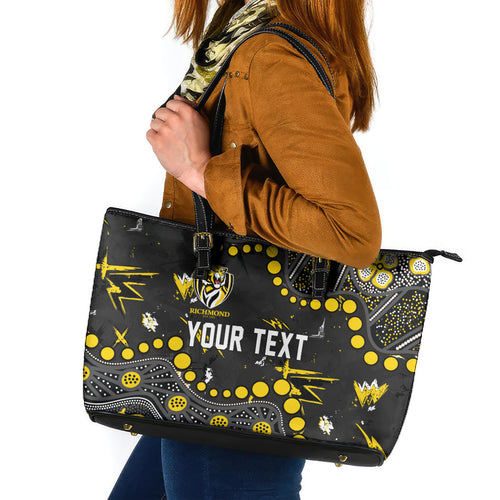 Personalized Richmond Tigers Leather Tote Bag Aboriginal Pattern with Graffiti Style