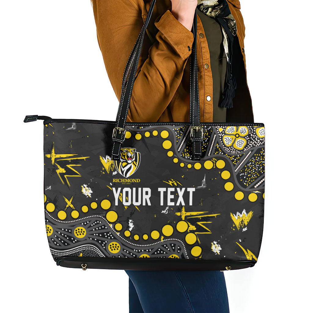 Personalized Richmond Tigers Leather Tote Bag Aboriginal Pattern with Graffiti Style