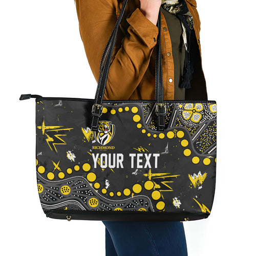 Personalized Richmond Tigers Leather Tote Bag Aboriginal Pattern with Graffiti Style