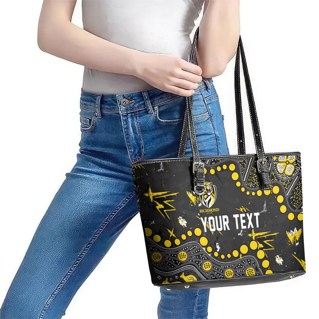 Personalized Richmond Tigers Leather Tote Bag Aboriginal Pattern with Graffiti Style