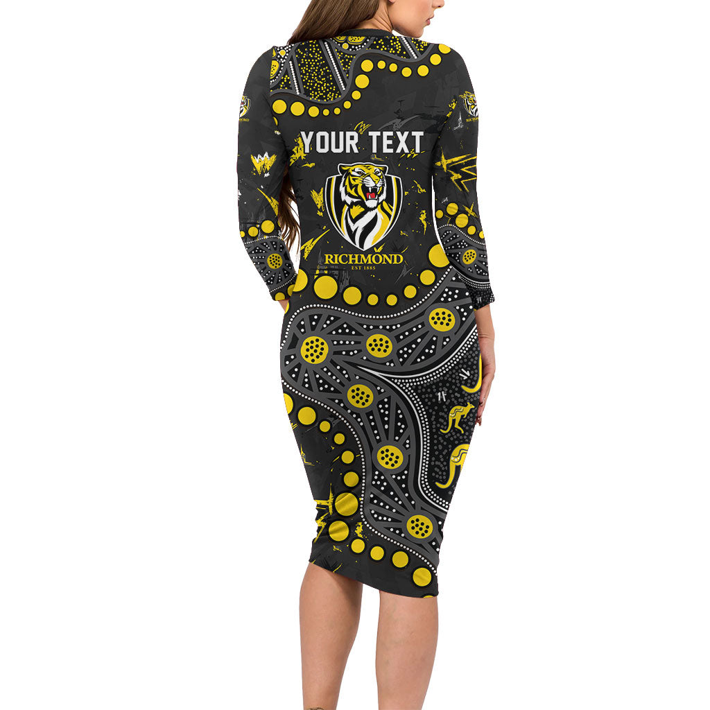 Personalized Richmond Tigers Long Sleeve Bodycon Dress Aboriginal Pattern with Graffiti Style