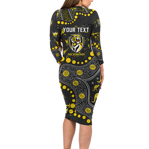 Personalized Richmond Tigers Long Sleeve Bodycon Dress Aboriginal Pattern with Graffiti Style
