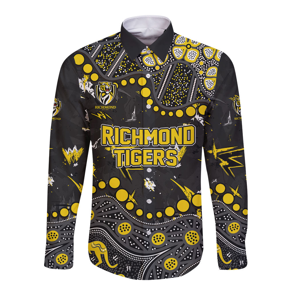 Personalized Richmond Tigers Long Sleeve Button Shirt Aboriginal Pattern with Graffiti Style