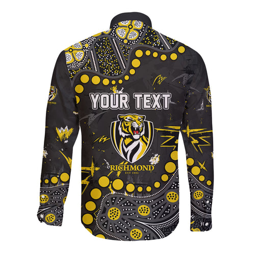 Personalized Richmond Tigers Long Sleeve Button Shirt Aboriginal Pattern with Graffiti Style
