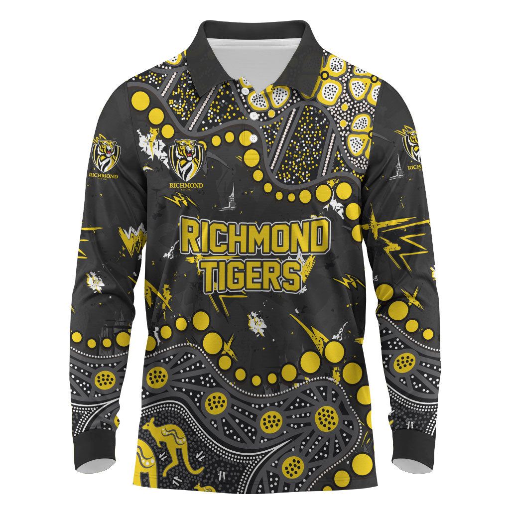 Personalized Richmond Tigers Long Sleeve Polo Shirt Aboriginal Pattern with Graffiti Style