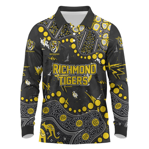 Personalized Richmond Tigers Long Sleeve Polo Shirt Aboriginal Pattern with Graffiti Style