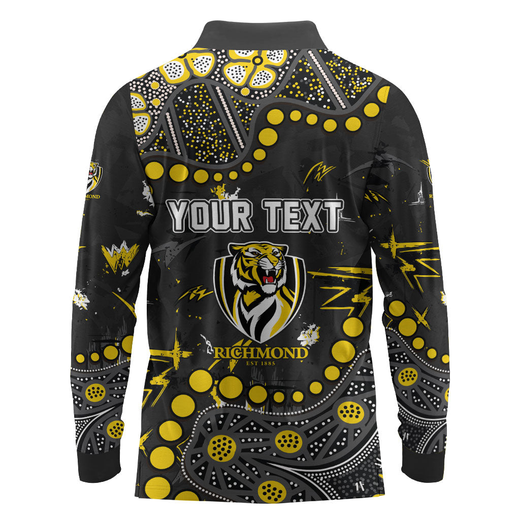 Personalized Richmond Tigers Long Sleeve Polo Shirt Aboriginal Pattern with Graffiti Style