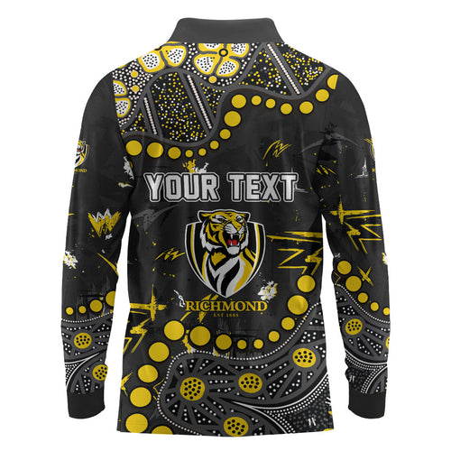 Personalized Richmond Tigers Long Sleeve Polo Shirt Aboriginal Pattern with Graffiti Style