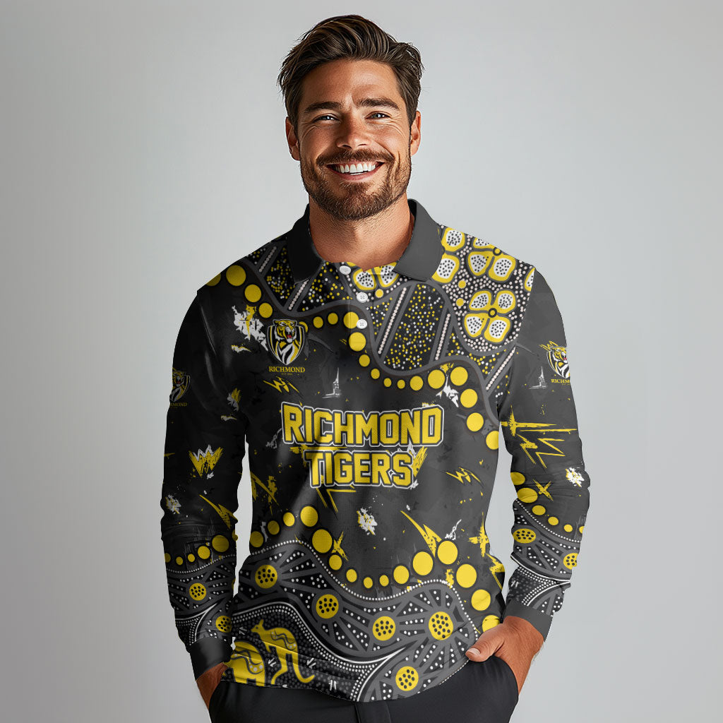 Personalized Richmond Tigers Long Sleeve Polo Shirt Aboriginal Pattern with Graffiti Style