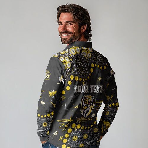 Personalized Richmond Tigers Long Sleeve Polo Shirt Aboriginal Pattern with Graffiti Style