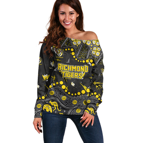 Personalized Richmond Tigers Off Shoulder Sweater Aboriginal Pattern with Graffiti Style