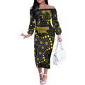 Personalized Richmond Tigers Off The Shoulder Long Sleeve Dress Aboriginal Pattern with Graffiti Style