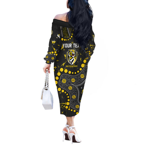 Personalized Richmond Tigers Off The Shoulder Long Sleeve Dress Aboriginal Pattern with Graffiti Style