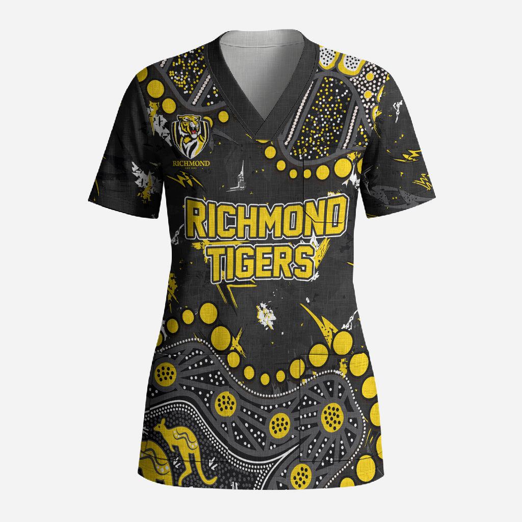 Personalized Richmond Tigers Scrub Top Aboriginal Pattern with Graffiti Style