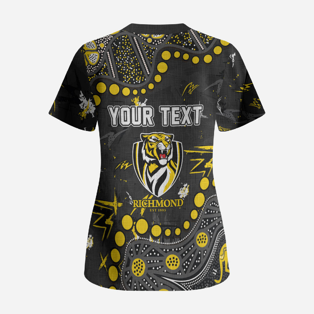 Personalized Richmond Tigers Scrub Top Aboriginal Pattern with Graffiti Style