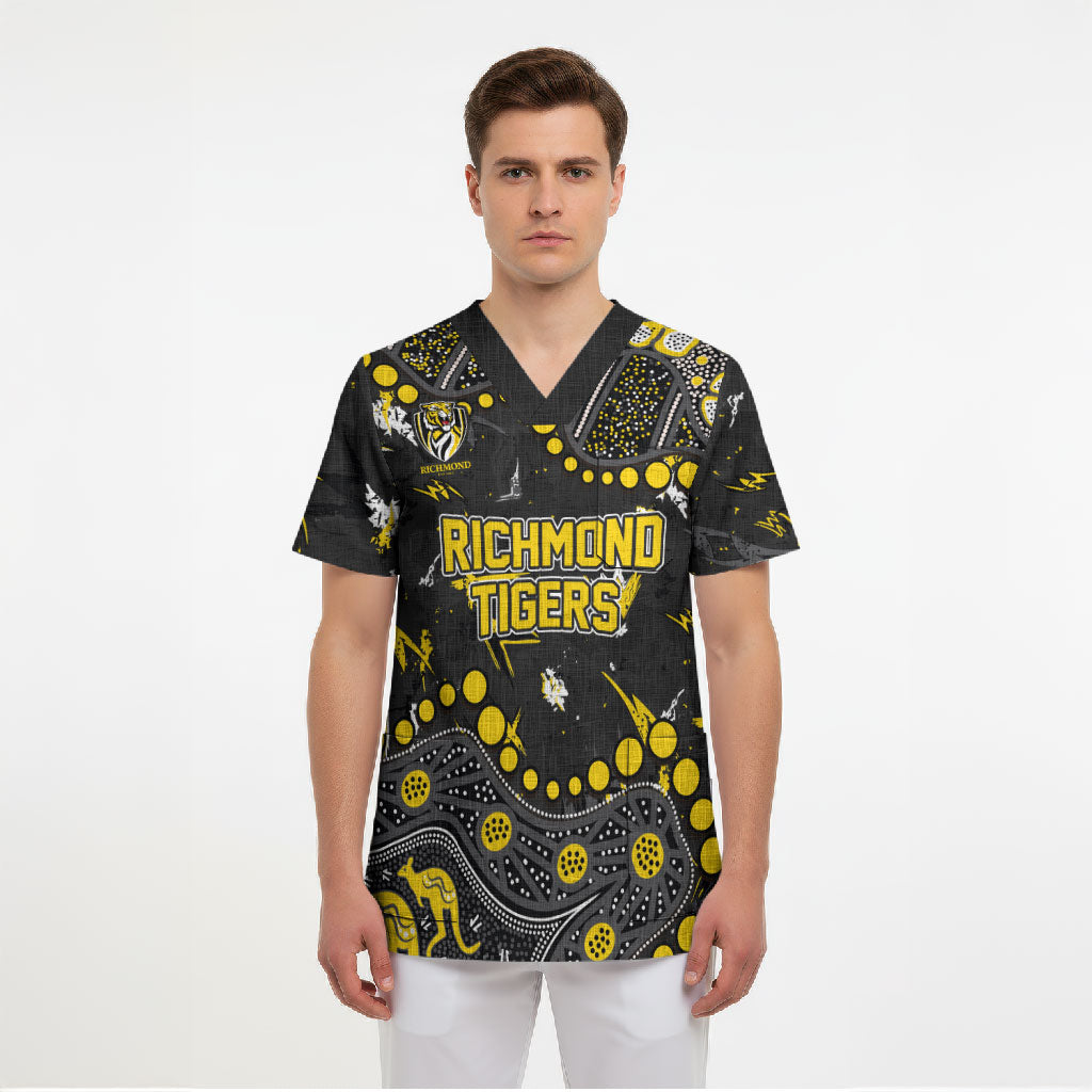 Personalized Richmond Tigers Scrub Top Aboriginal Pattern with Graffiti Style