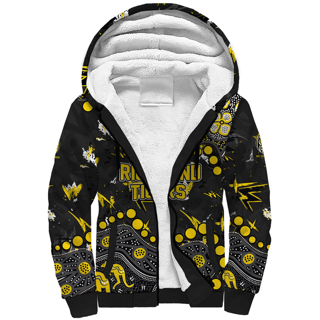Personalized Richmond Tigers Sherpa Hoodie Aboriginal Pattern with Graffiti Style