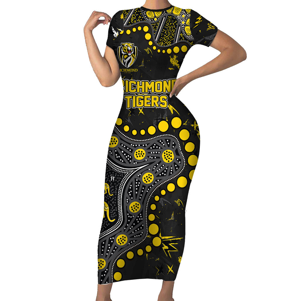 Personalized Richmond Tigers Short Sleeve Bodycon Dress Aboriginal Pattern with Graffiti Style