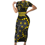 Personalized Richmond Tigers Short Sleeve Bodycon Dress Aboriginal Pattern with Graffiti Style