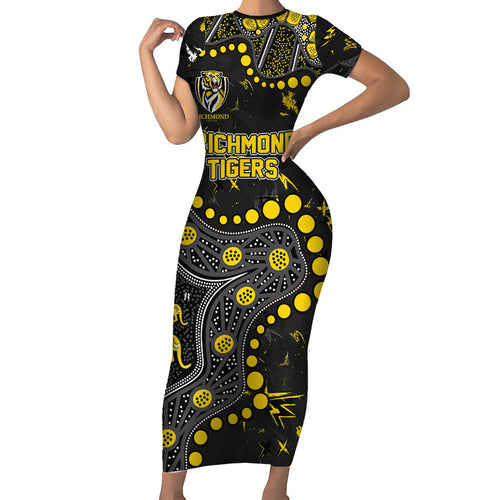 Personalized Richmond Tigers Short Sleeve Bodycon Dress Aboriginal Pattern with Graffiti Style