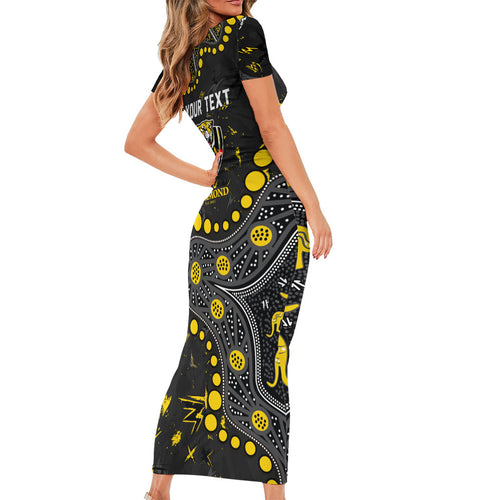 Personalized Richmond Tigers Short Sleeve Bodycon Dress Aboriginal Pattern with Graffiti Style