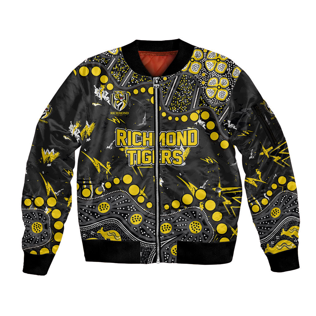 Personalized Richmond Tigers Sleeve Zip Bomber Jacket Aboriginal Pattern with Graffiti Style
