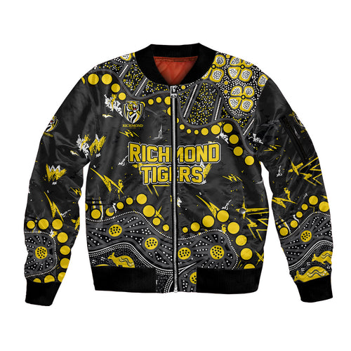 Personalized Richmond Tigers Sleeve Zip Bomber Jacket Aboriginal Pattern with Graffiti Style