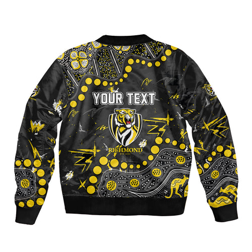 Personalized Richmond Tigers Sleeve Zip Bomber Jacket Aboriginal Pattern with Graffiti Style